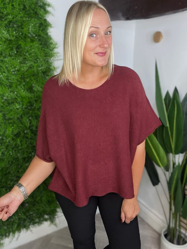 Box Fit  Autumn Knit Jumper - Wine