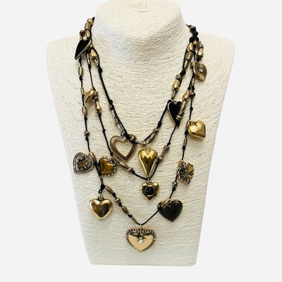 Triple Heart Necklace- Gold & Black