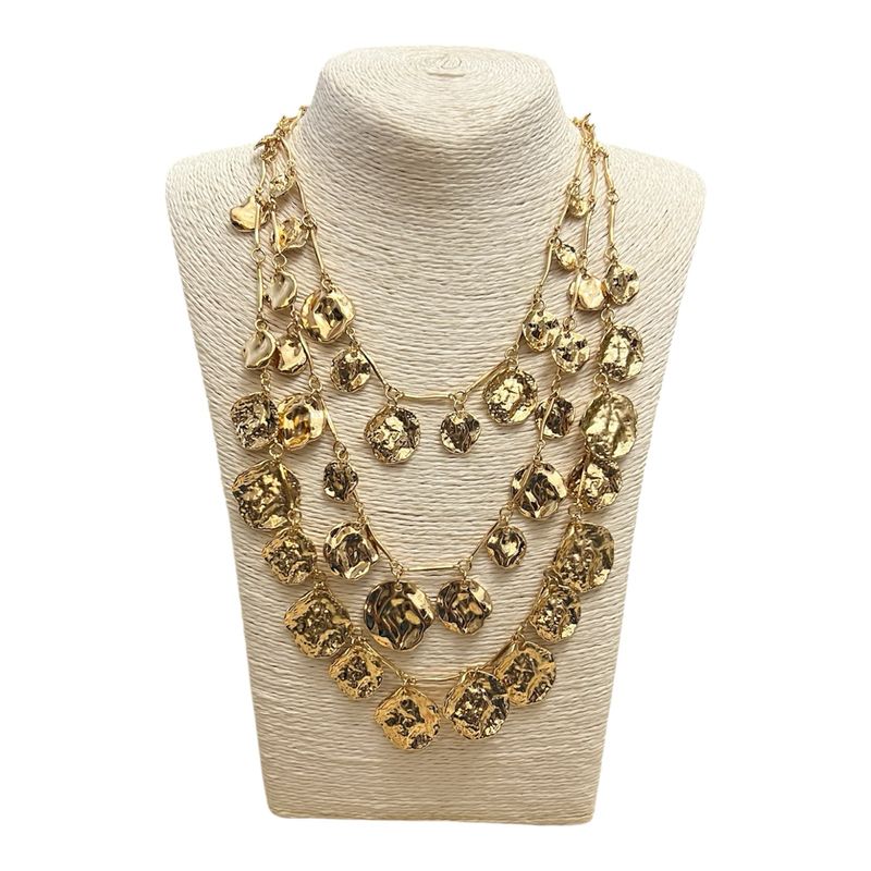 Gold Disc 3 Strand Necklace ( Can Be Worn Separate Too )