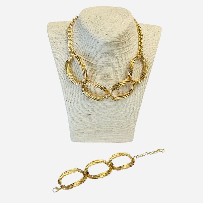 Gold Open Link Necklace & Bracelet Set