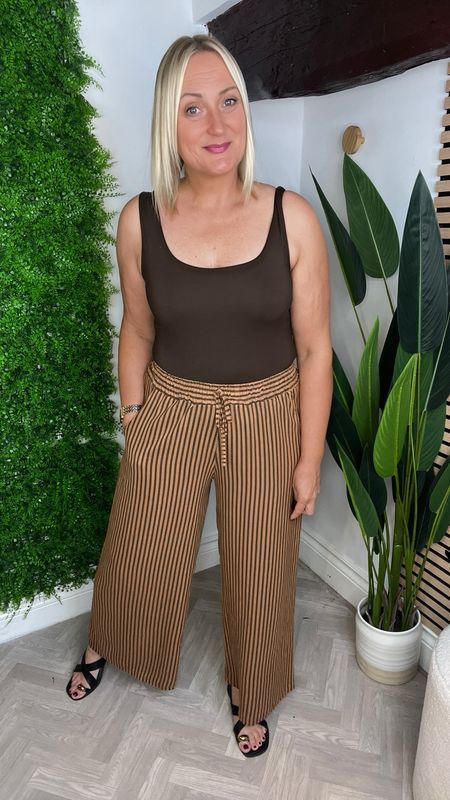 Striped Wide Leg Trouser - Chocolate & Terracotta