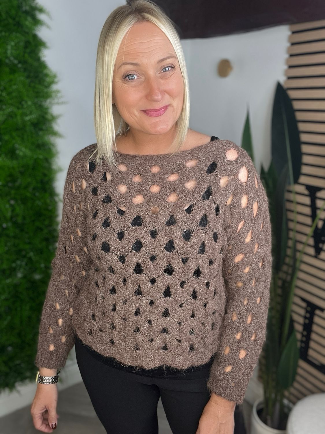 Cut Out Soft Knit Jumper - Chocolate