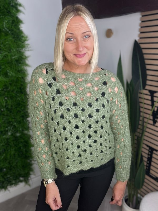 Cut Out Soft Knit Jumper - Khaki