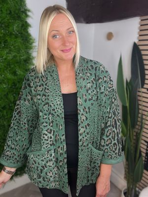 Animal Corduroy Throw On - Green