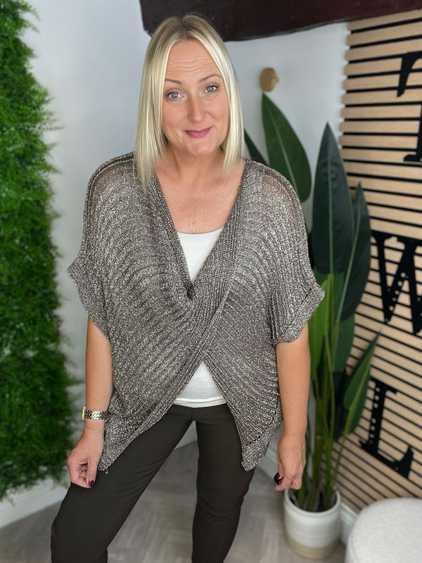 Shimmer Lurex Cross Front & Reversible Knit - Dark Metallic