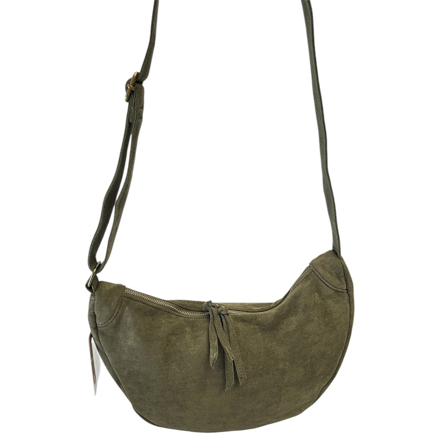 Half Moon Suedette Crossbody Bag - Khaki