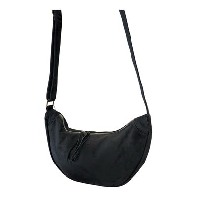 Half Moon Suedette Crossbody Bag - Black