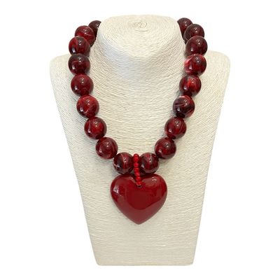 Resin Chunky Heart Necklace- Wine