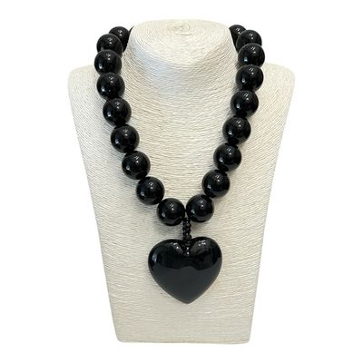 Resin Chunky Heart Necklace- Black