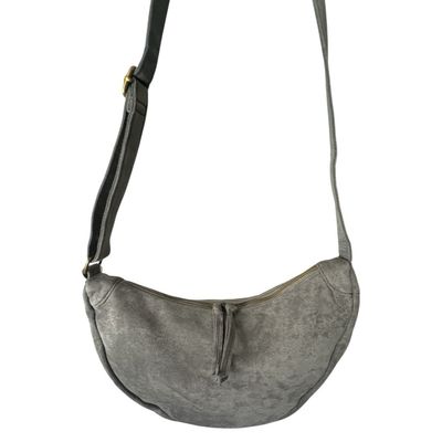 Half Moon Suedette Crossbody Bag - Storm Grey