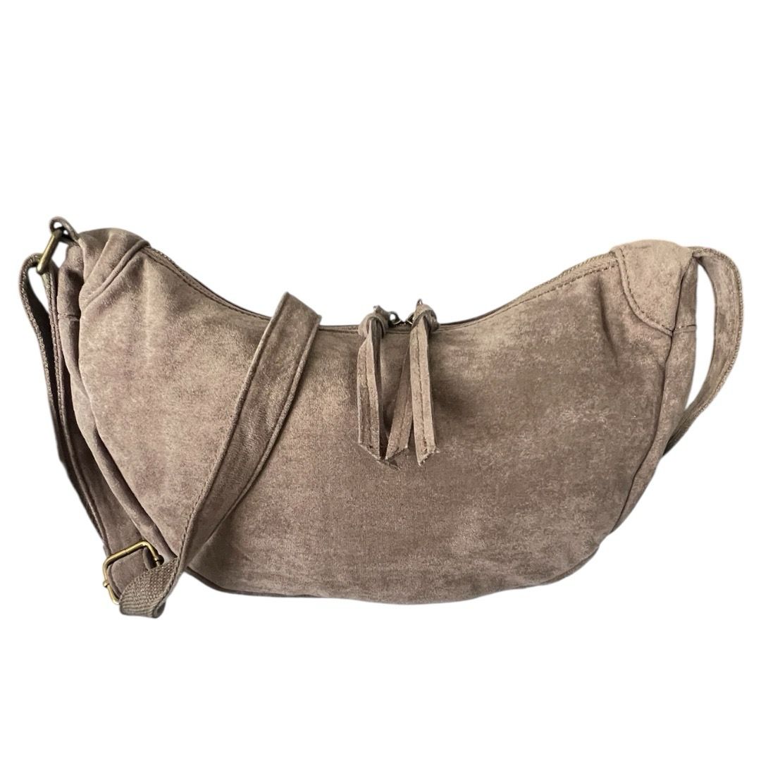 Half Moon Suedette Crossbody Bag - Taupe