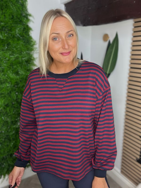 Striped Sweat/Top - Wine & Navy