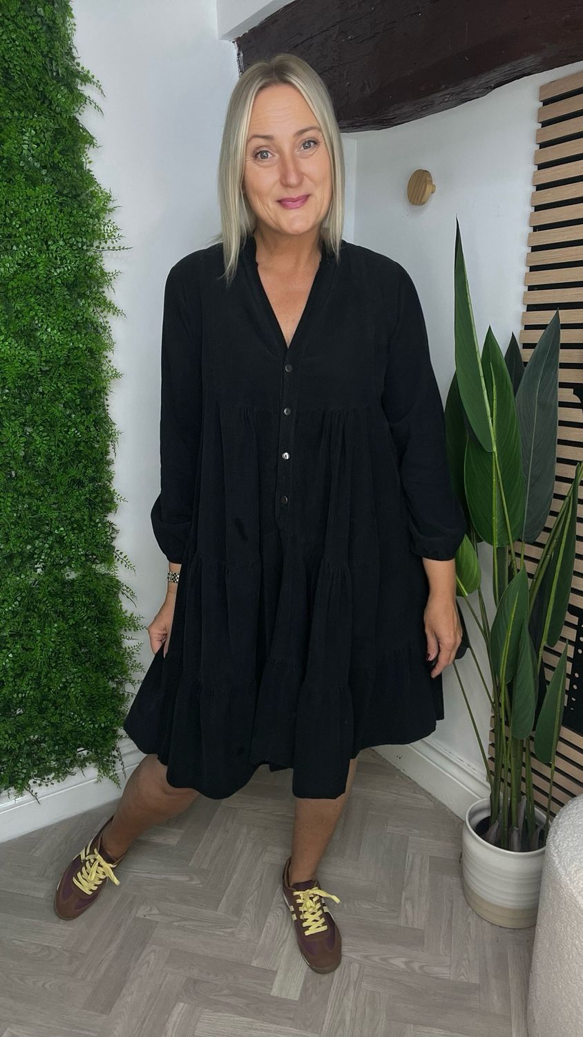 Corduroy Smock Dress - Black