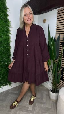 Corduroy Smock Dress - Plum