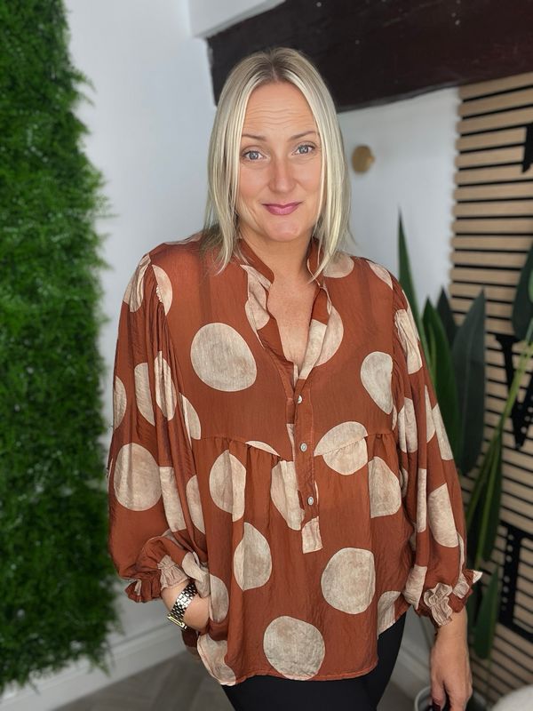 Spot Smock Blouse Shirt - Rust & Biscuit