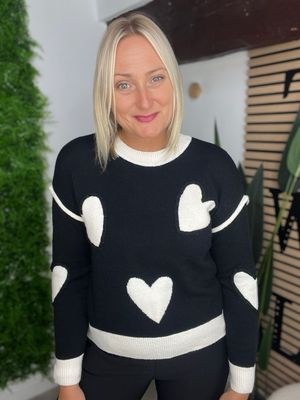 Heart Detailed Jumper - Black & Winter White