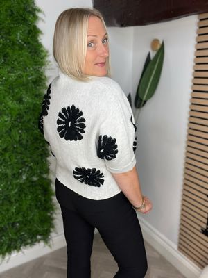 Funnel Neck Detailed Jumper - Ecru & Black