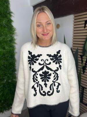 Blanket Stitch And Norse Pattern Jumper - Winter White