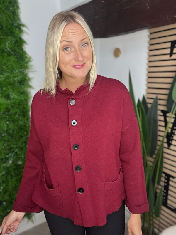 2 Pocket Cardigan / Jumper - Wine