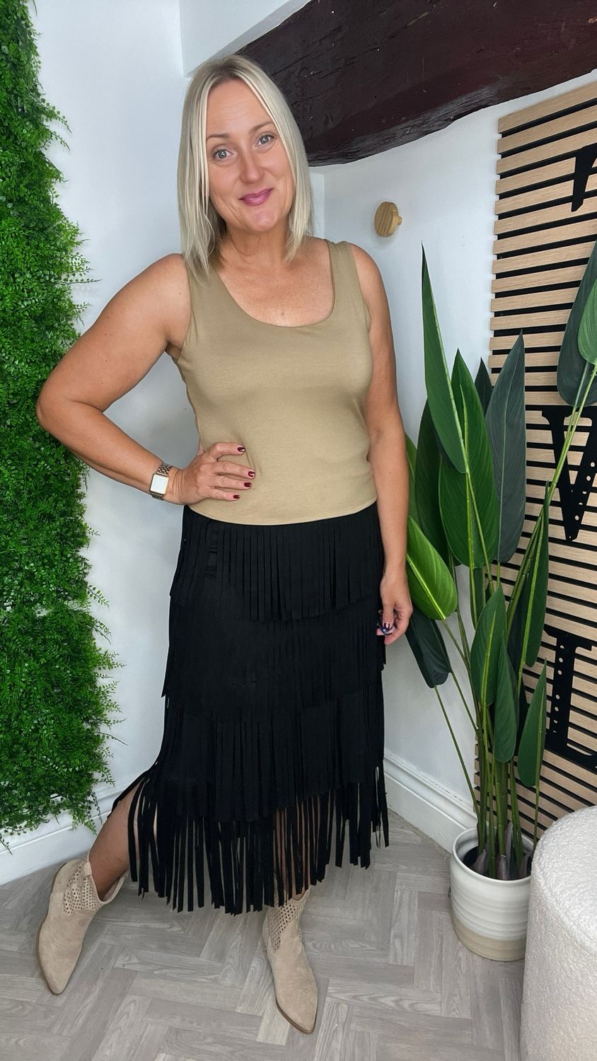 Suedette Full Frill Skirt - Black