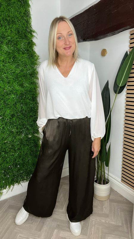 Satin Feel Wide Leg Trousers - Chocolate