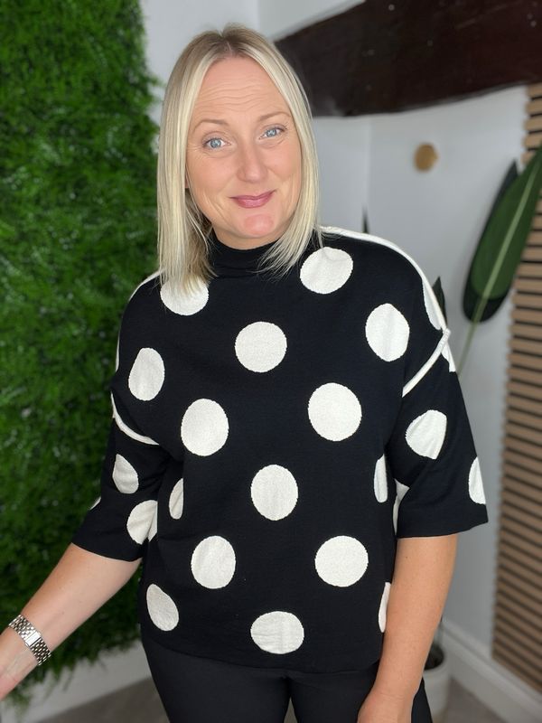 Funnel Neck Spot Jumper - Black
