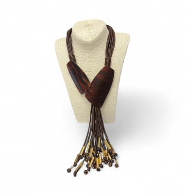 Statement Necklace With Cluster Tassel Detail - Brown