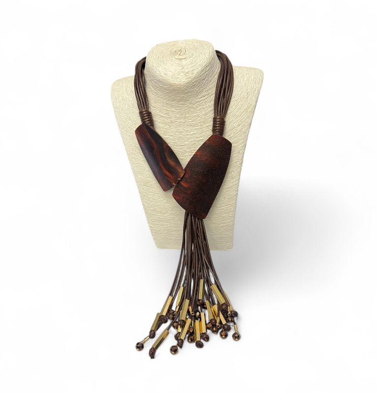 Statement Necklace With Cluster Tassel Detail - Brown