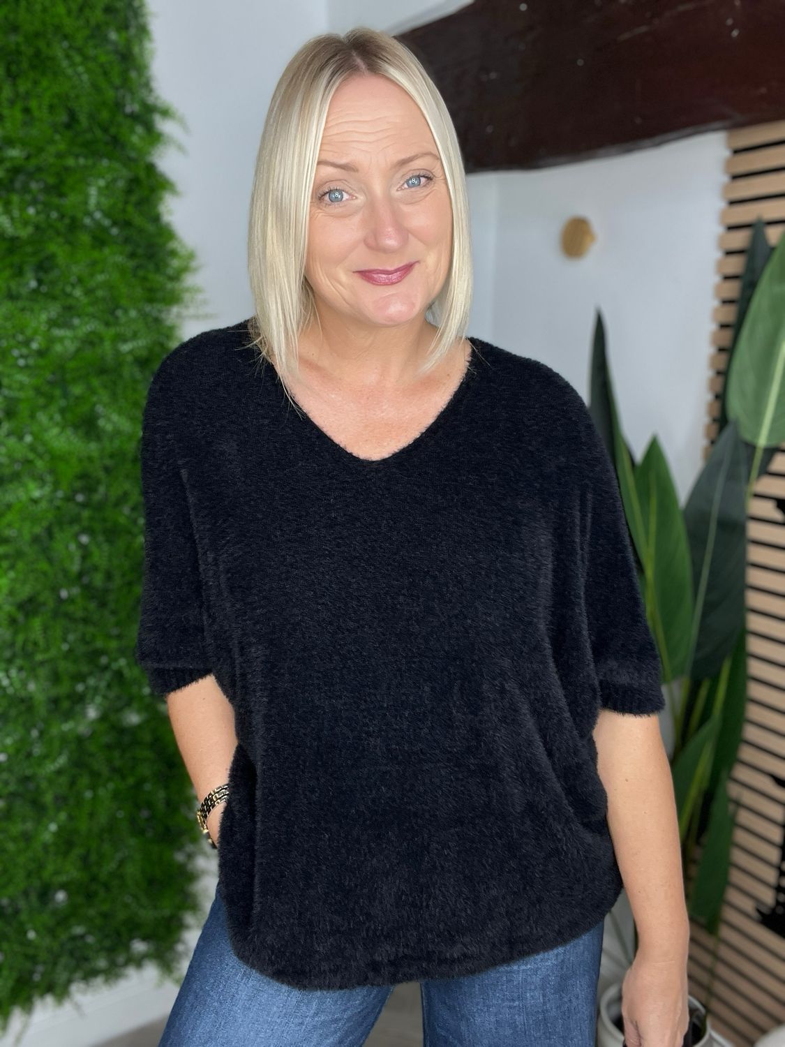 Soft Eyelash Jumper - Black