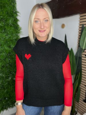 Sleeveless Heart Jumper - Black & Red