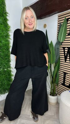 Wide Leg Corduroy Trouser - Black