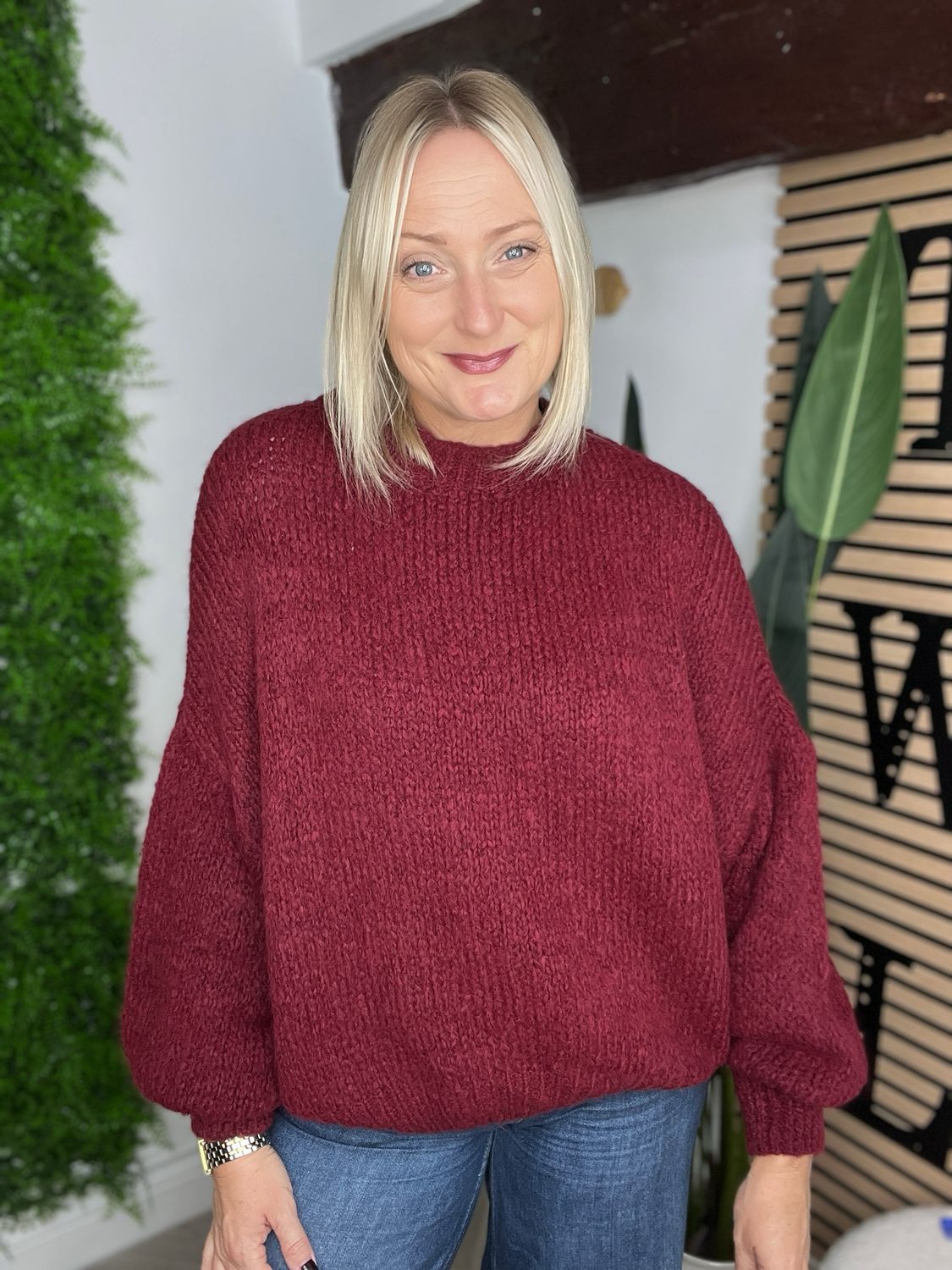 Soft Knit Slouch Jumper - Wine