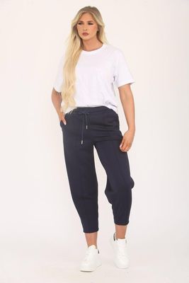Pin Tuck Tapered Scuba Trouser - Navy