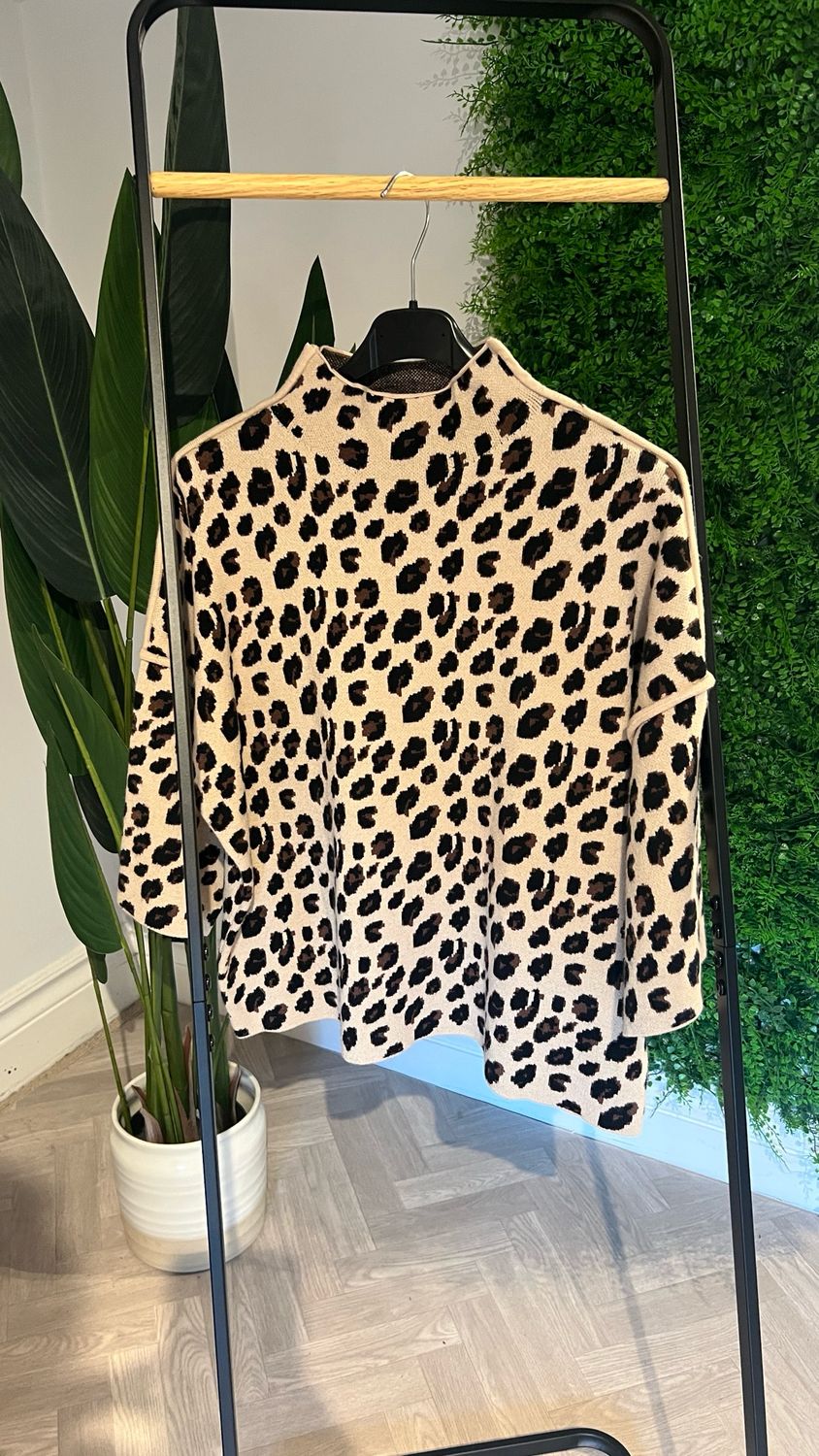 Leopard Funnel Neck Jumper - Camel & Black