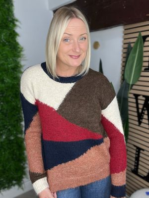 Multi Colour Knit Jumper - Navy & Chocolate