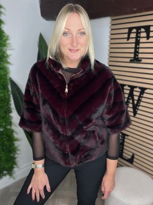 Faux Fur Swing Coat - Wine & Black