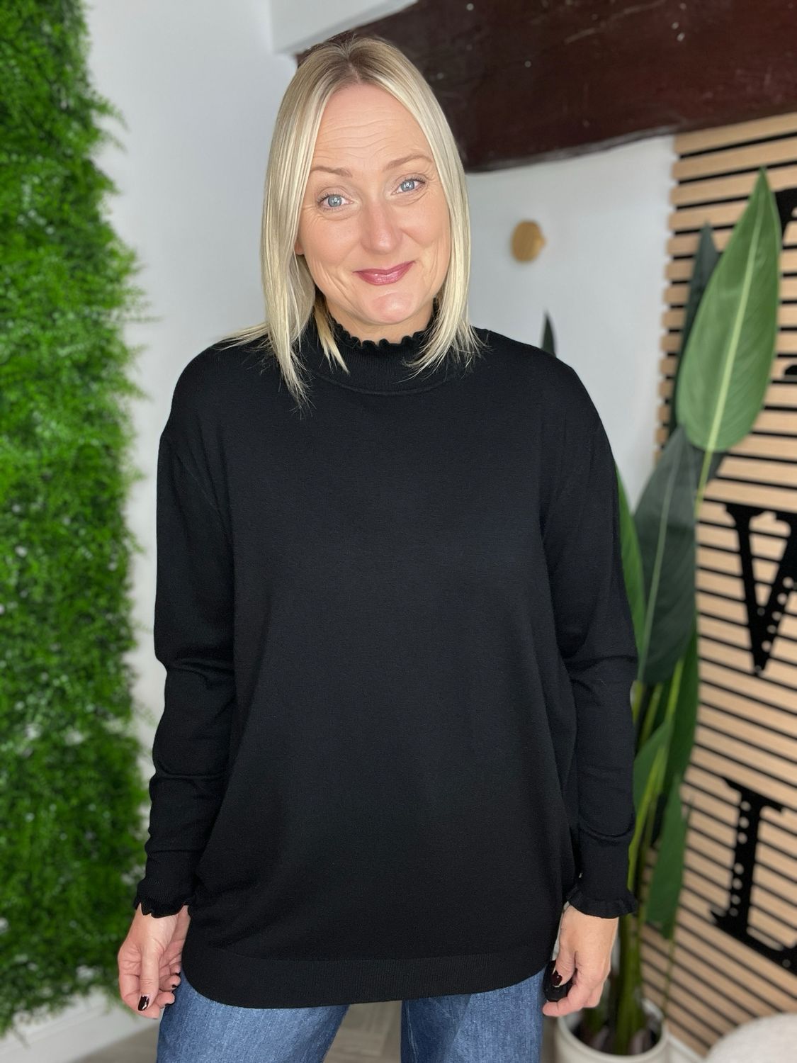 Crimp Turtle Neck Jumper - Black