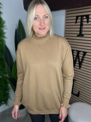 Crimp Turtle Neck Jumper - Camel