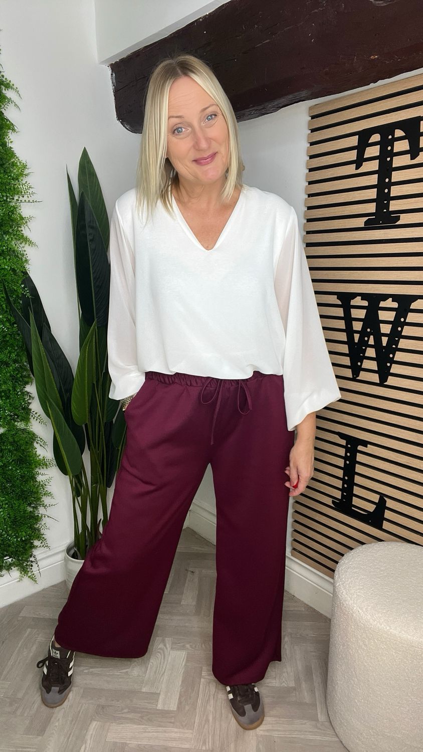 Scuba Wide Leg Trousers - Wine