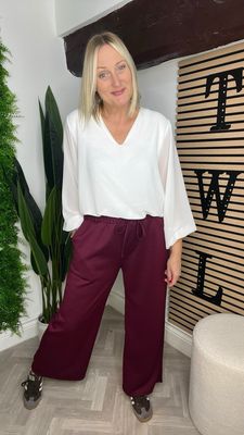 Scuba Wide Leg Trousers - Wine
