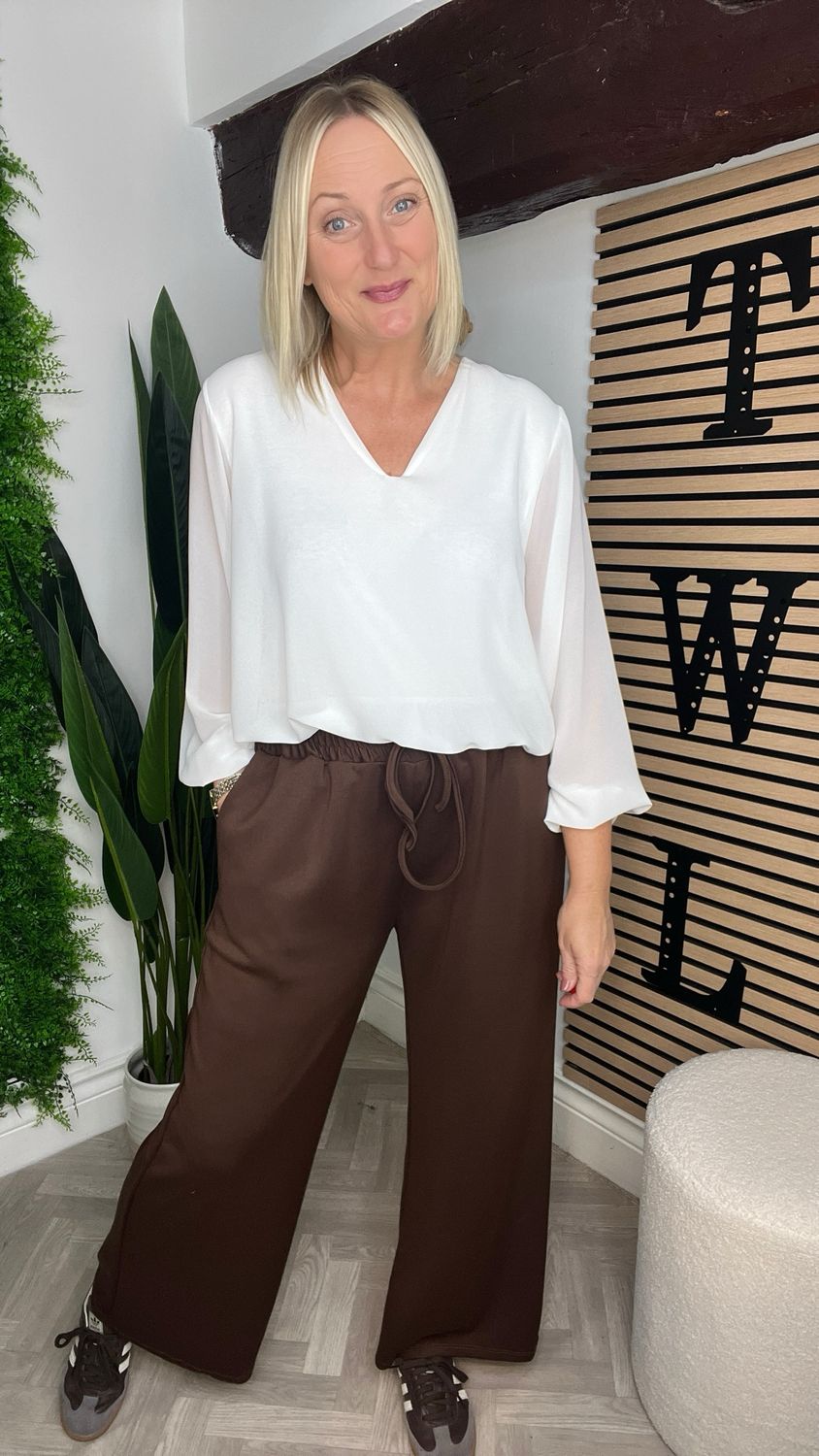 Scuba Wide Leg Trousers - Chocolate