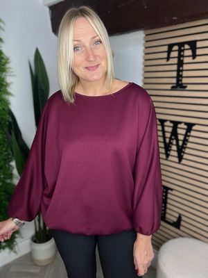 Scuba Bubble Hem Top - Wine