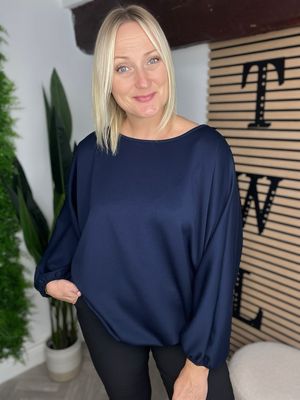 Scuba Bubble Hem Top - Navy