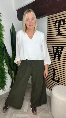 Wide Leg Corduroy Trouser - Khaki