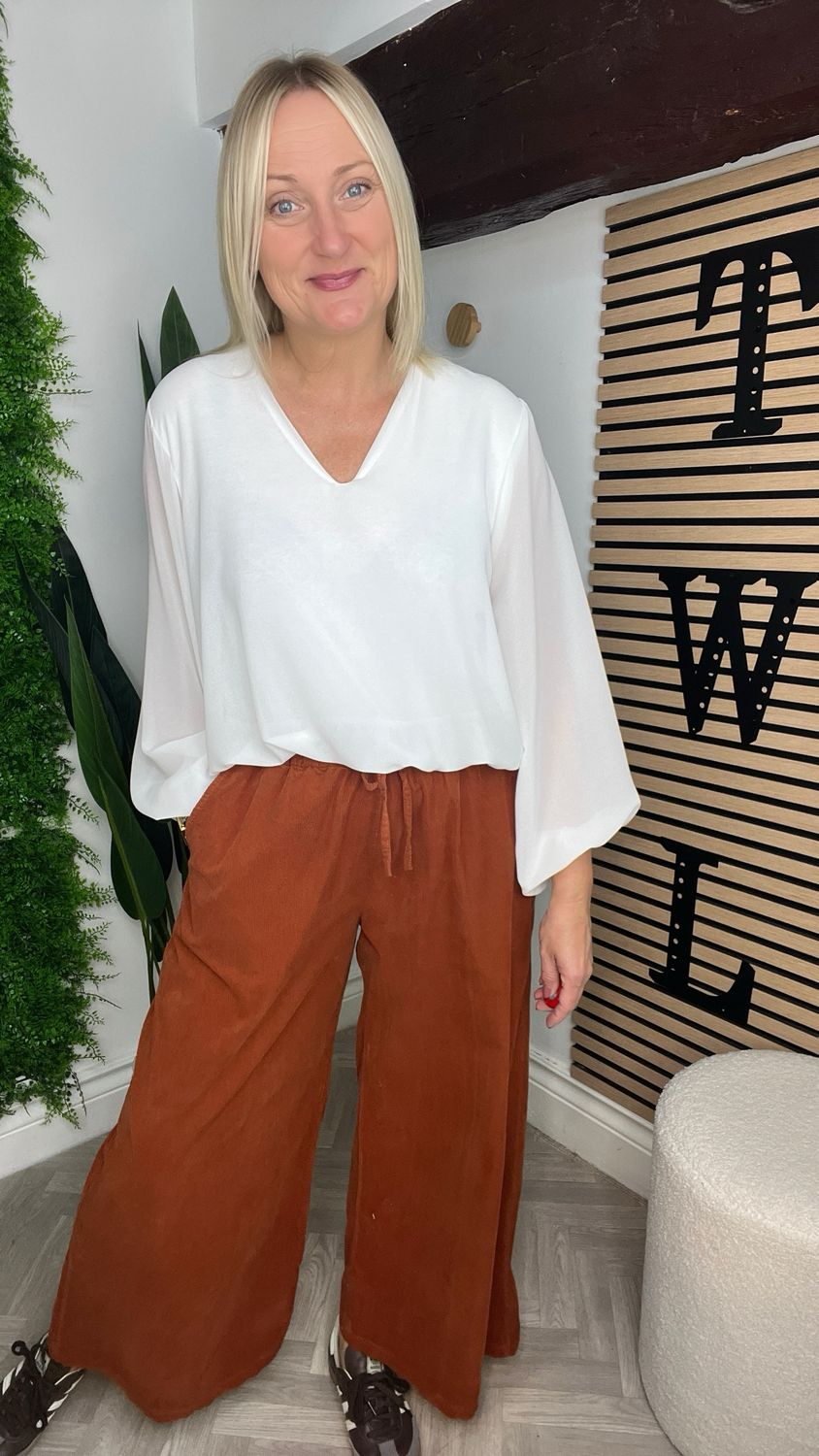 Wide Leg Corduroy Trouser - Terracotta