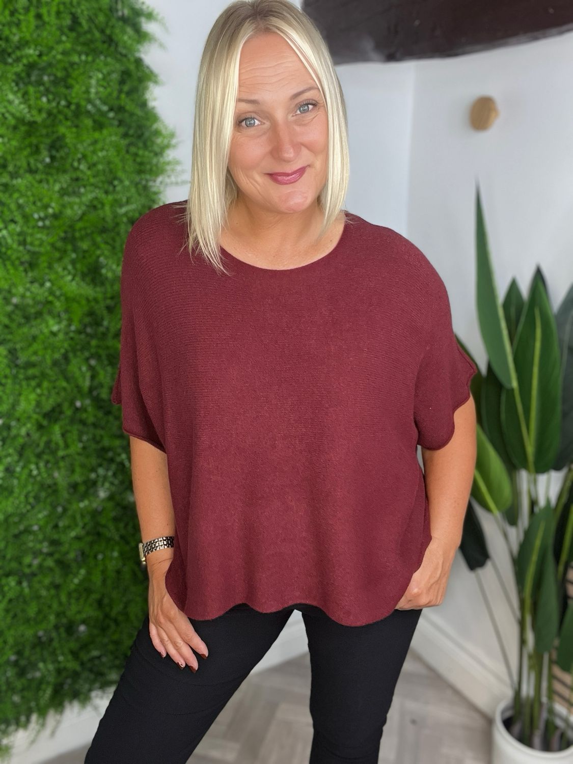 Box Fit Autumn Knit Jumper - Wine