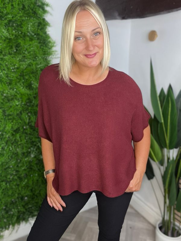 Box Fit Autumn Knit Jumper - Wine
