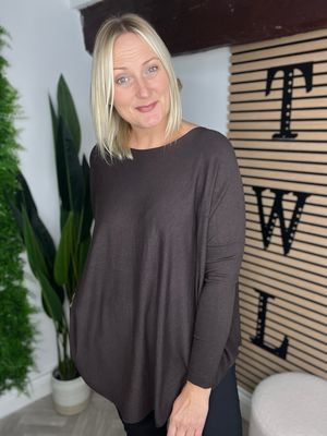 Soft Knit Curved Swing Style Hem - Chocolate