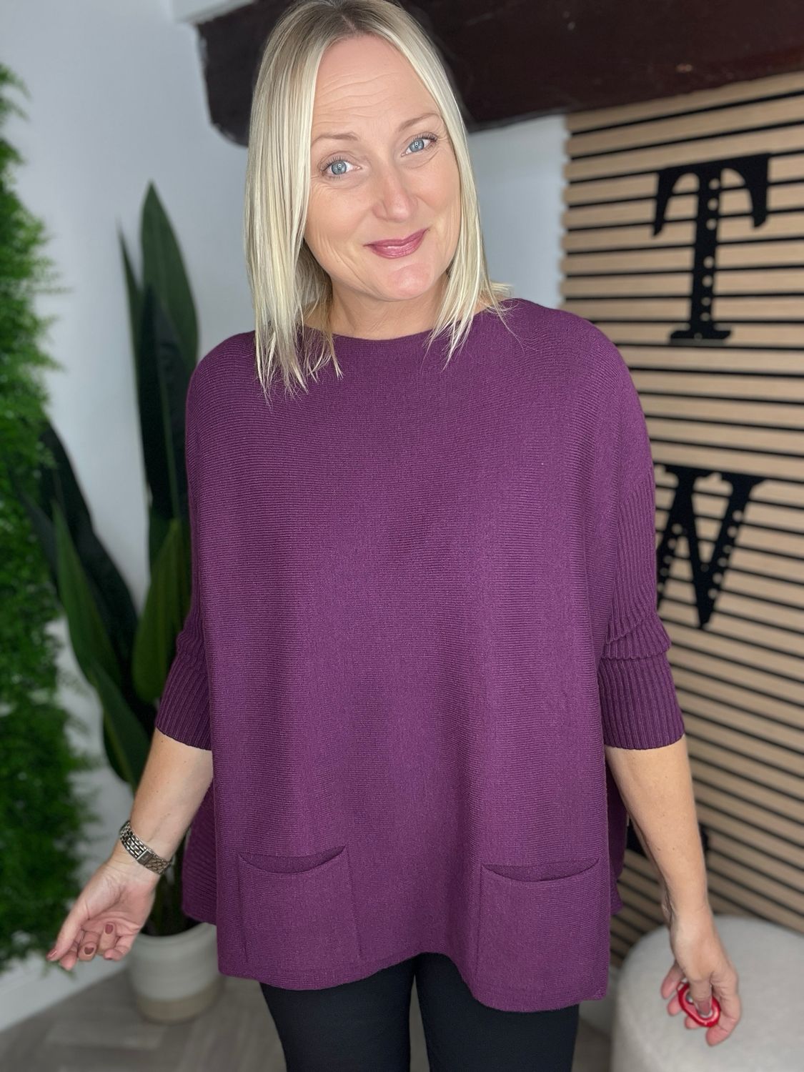 Pocket Detailed Knit Jumper - Dark Plum
