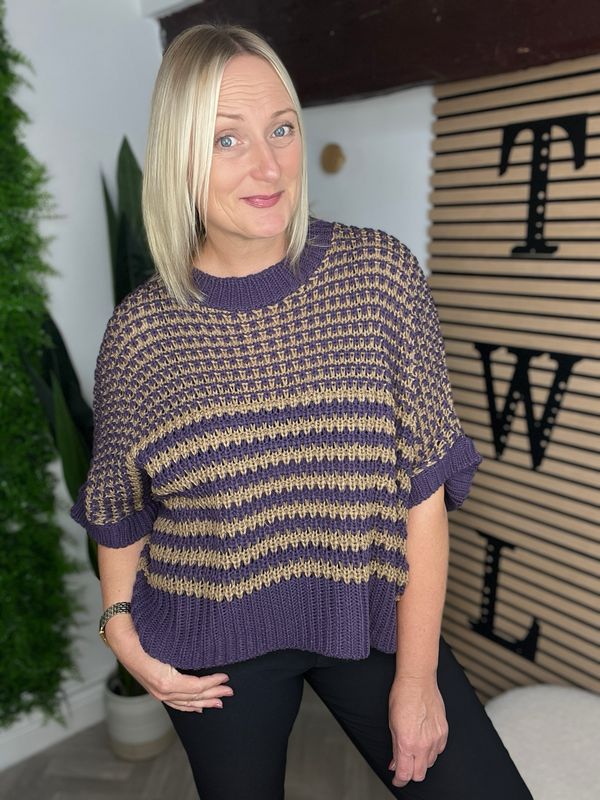 Chunky Knit Jumper - Purple And Camel